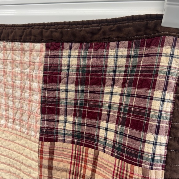 Patchwork Plaid Quilted Pillow Shams 2pc Brown Trim Rustic Cabin Farmhouse plaid - Picture 10 of 14